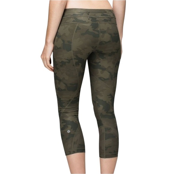 lululemon athletica Pants - Lululemon Camo Crop Leggings Olive Green Athletic Yoga Pants Activewear